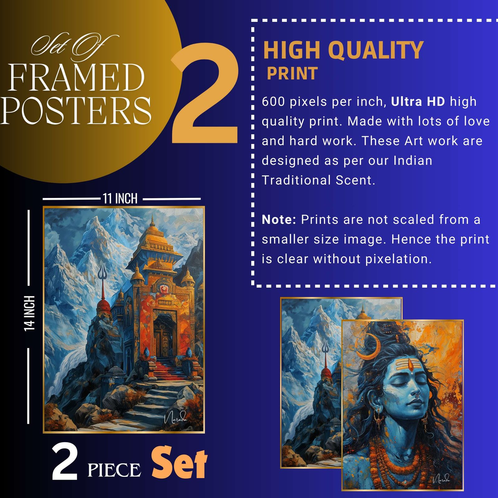 Set of Two Wall Paintings for Wall Dacoration Golden Framed Wall Paintings for Living Room & Bedroom Wall Art for Home Decoration & Office Wall Décor (14x11 inch CH-GD2-7) - Image 2
