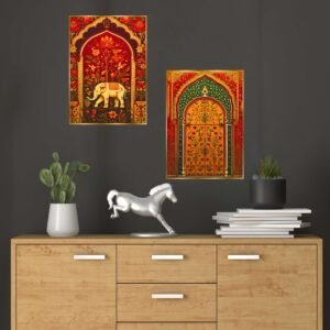 Set of Two Wall Paintings for Wall Dacoration Golden Framed Wall Paintings for Living Room & Bedroom Wall Art for Home Decoration & Office Wall Décor (14x11 inch CH-GD2-18)